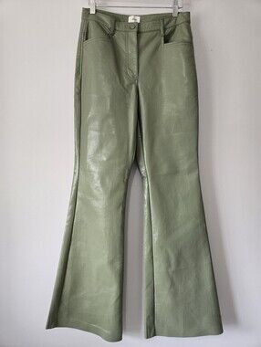 Wilfred Aritzia Sage Green Flared Faux Leather Pants. Size 6
